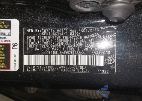 2017 Toyota Camry Le z USA, uszkodzony, nr VIN 4T1BF1FK2HU765765